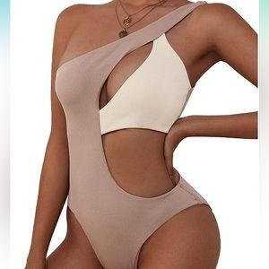 White cream beige Zaful cut out swimsuit size M